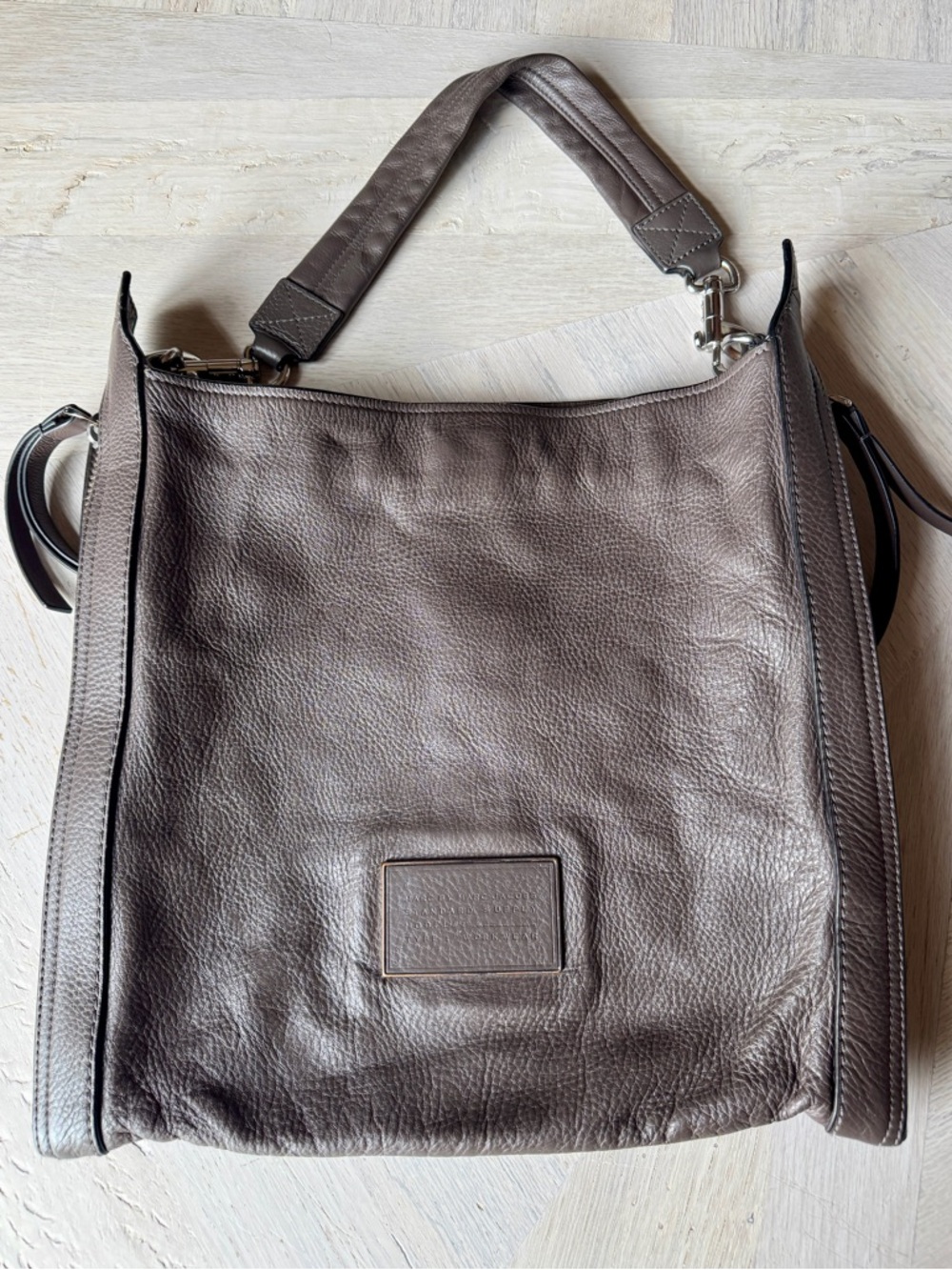 Marc by Marc Jacobs Soft Leather Workwear Hobo Bag Gray Taupe Large Laptop Bag